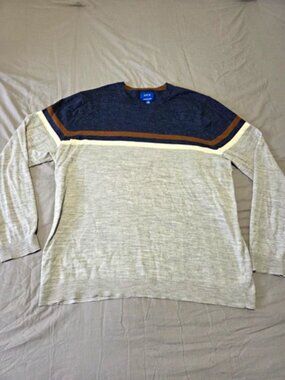 Apt 9 Men Crewneck Sweater XXL Blue Gray Brown Striped Colorblock Seriously Soft